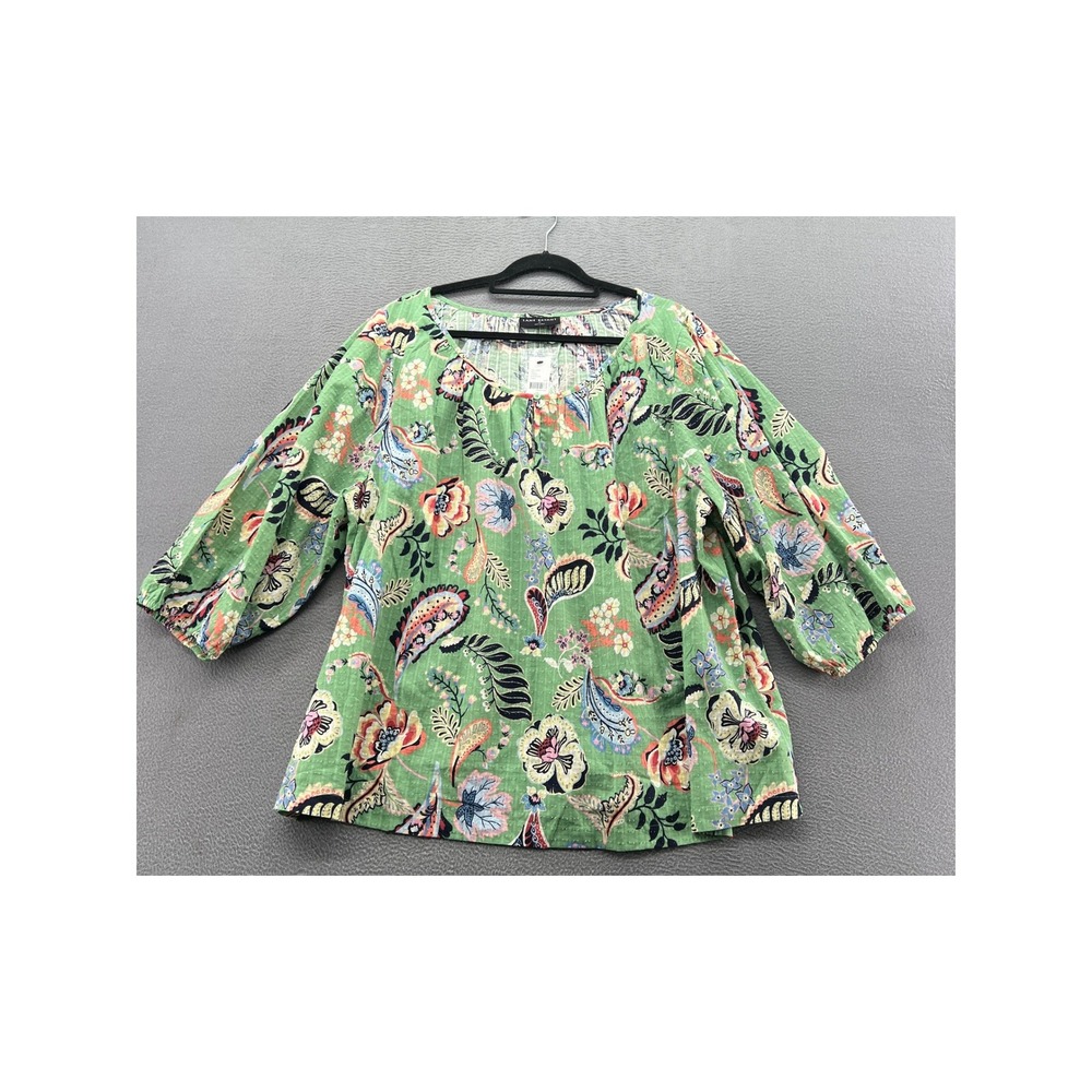 Lane Bryant Blouse Womens Sz 22 Green Paisley Floral Dobby Cotton NWT